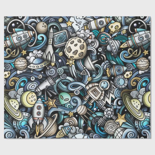 Blaues Retro-Raummuster Geschenkpapier (Flach)