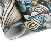 Blaues Retro-Raummuster Geschenkpapier (Rolleneckpunkt)