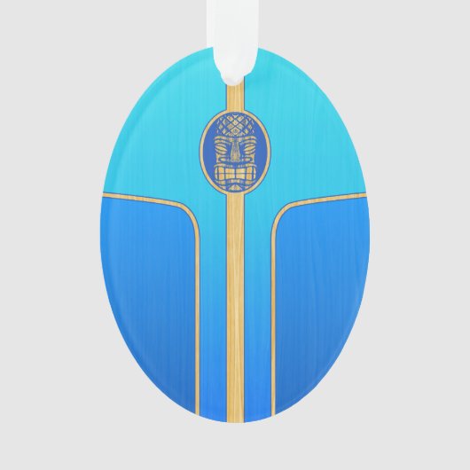 Blaues Retro Tiki Surfbrett Ornament (Vorderseite)