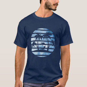 blaues Retro-Vintage mit Palmen am Strand T-Shirt