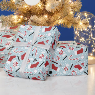 Blaues Retro-Weihnachts-Pfefferminz Geschenkpapier