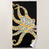 Blaues Ring-Kraken-Schwarzes Strandtuch (Vorderseite)