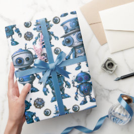 Blaues Robotermuster Geschenkpapier