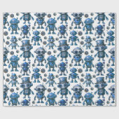 Blaues Robotermuster Geschenkpapier (Flach)