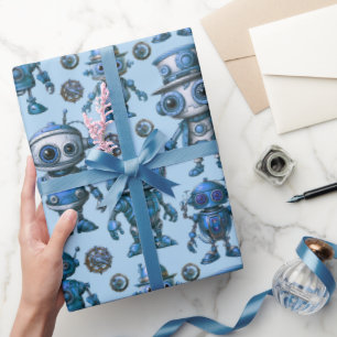 Blaues Robotermuster Geschenkpapier