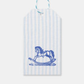 Blaues Rockpferd-Sketch Baby Dusche Gefallen Geschenkanhänger (Rückseite)