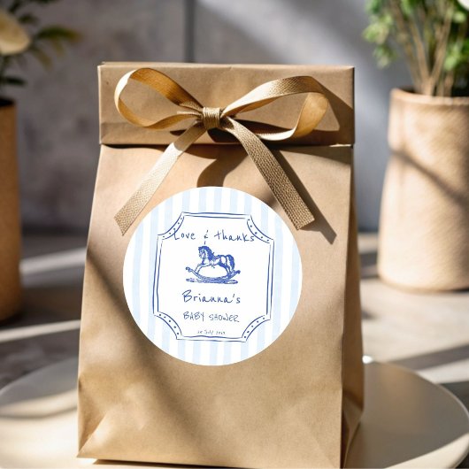 Blaues Rockpferd-Sketch Baby Dusche Gefallen Runder Aufkleber