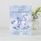 Blaues Rockpferd zum Geburtstag Einladung (Stehend Vorderseite)