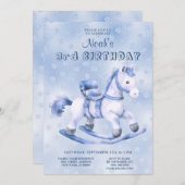 Blaues Rockpferd zum Geburtstag Einladung (Vorne/Hinten)