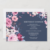 Blaues Rosa | Chic Floral Birthday Dinner Einladung (Vorderseite)