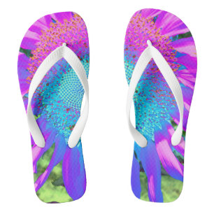 Blaues rosa funky retro Sonnenblumenfoto Badesandalen
