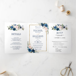 Blaues Rosa Rose Boho Geometric Wedding Dreifach Gefaltete Ankündigung