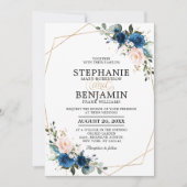 Blaues Rosa Rose Boho Geometric Wedding Einladung (Vorderseite)