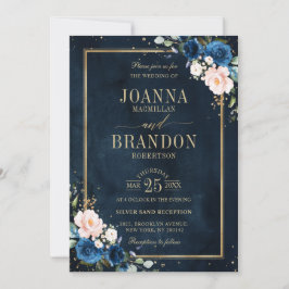 Blaues Rosa Rose Boho Geometric Wedding Einladung