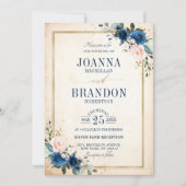 Blaues Rosa Rose Boho Geometric Wedding Einladung (Vorderseite)