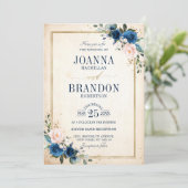Blaues Rosa Rose Boho Geometric Wedding Einladung (Stehend Vorderseite)