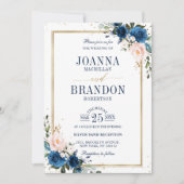 Blaues Rosa Rose Boho Geometric Wedding Einladung (Vorderseite)