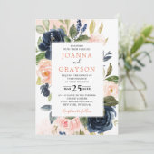 Blaues Rosa Rose Boho Geometric Wedding Einladung (Stehend Vorderseite)