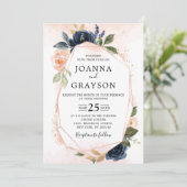 Blaues Rosa Rose Boho Geometric Wedding Einladung (Stehend Vorderseite)