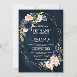 Blaues Rosa Rose Boho Geometric Wedding Einladung