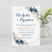 Blaues Rosa Rose Boho Geometric Wedding Einladung (Stehend Vorderseite)