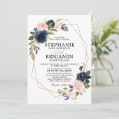 Blaues Rosa Rose Boho Geometric Wedding Einladung (Stehend Vorderseite)