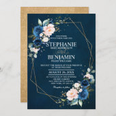 Blaues Rosa Rose Boho Geometric Wedding Einladung (Vorne/Hinten)