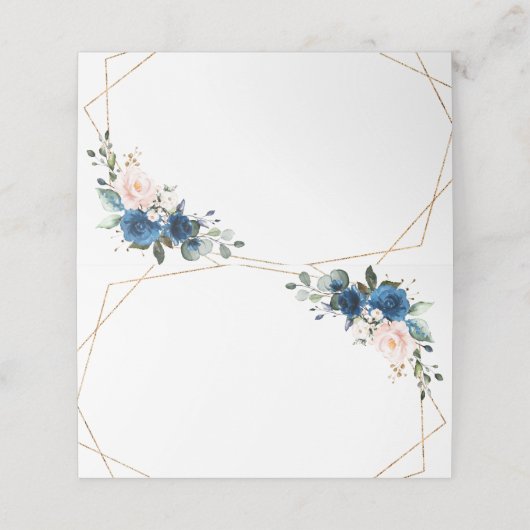 Blaues Rosa Rose Boho Geometric Wedding Platzkarte (Außenseite Aufgefaltet)