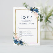 Blaues Rosa Rose Boho Geometric Wedding RSVP Karte (Stehend Vorderseite)
