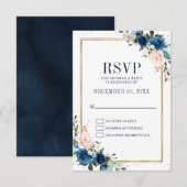 Blaues Rosa Rose Boho Geometric Wedding RSVP Karte (Vorne/Hinten)