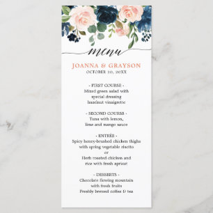 Blaues Rosa Rosenblume Boho Hochzeit Menükarte