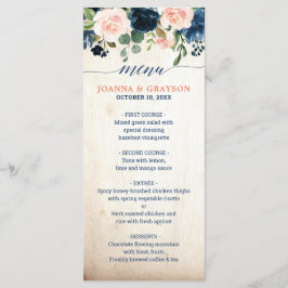 Blaues Rosa Rosenblume Boho Hochzeit Menükarte