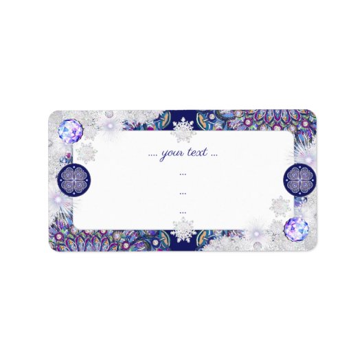 Blaues Rosass und Schneeflocken Adressaufkleber (Vorne)