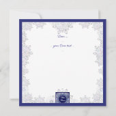 Blaues Rosass und Schneeflocken Einladung (Rückseite)