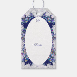 Blaues Rosass und Schneeflocken Geschenkanhänger