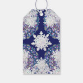Blaues Rosass und Schneeflocken Geschenkanhänger (Rückseite)