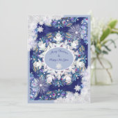 Blaues Rosass und Schneeflocken Karte (Stehend Vorderseite)