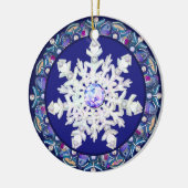 Blaues Rosass und Schneeflocken Keramik Ornament (Links)