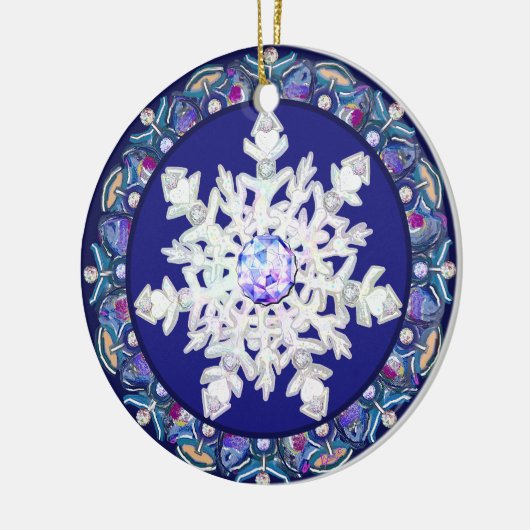Blaues Rosass und Schneeflocken Keramik Ornament (Links)