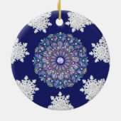 Blaues Rosass und Schneeflocken Keramik Ornament (Hinten)