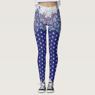 Blaues Rosass und Schneeflocken Leggings