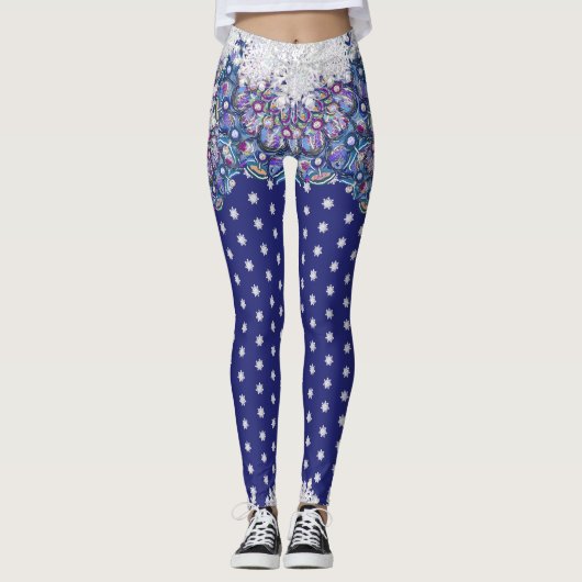 Blaues Rosass und Schneeflocken Leggings (Vorderseite)
