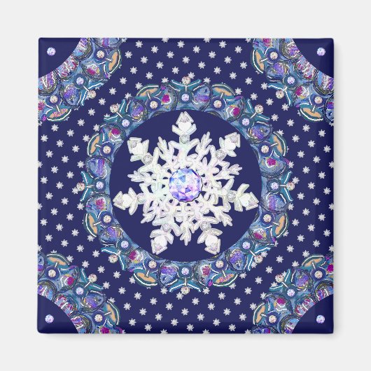 Blaues Rosass und Schneeflocken Magnet (Vorne)