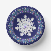 Blaues Rosass und Schneeflocken Pappteller (Vorderseite)