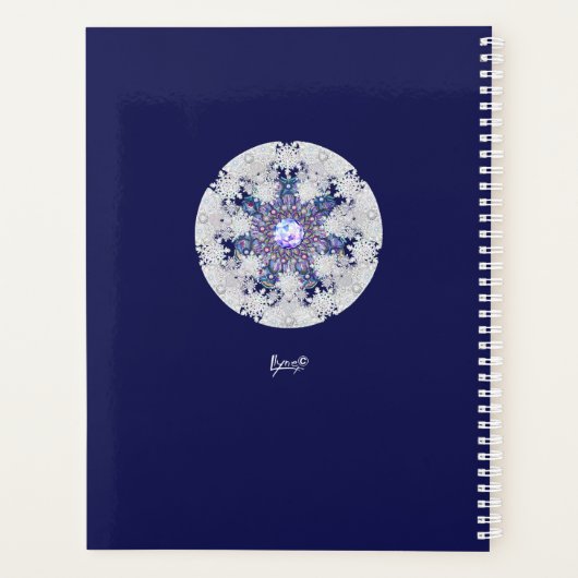 Blaues Rosass und Schneeflocken Planer (Rückseite)