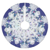 Blaues Rosass und Schneeflocken Polyester Weihnachtsbaumdecke (Vorderseite)