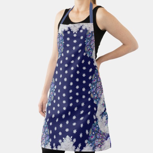 Blaues Rosass und Schneeflocken Schürze (InSitu)