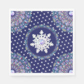 Blaues Rosass und Schneeflocken Serviette (Vorderseite)