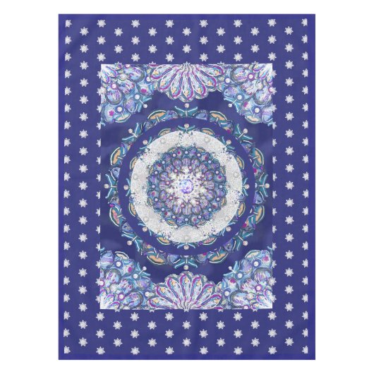 Blaues Rosass und Schneeflocken Tischdecke (Vorderseite)