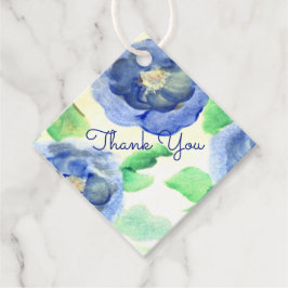 Blaues Rose-Aquarellpapier Geschenkanhänger